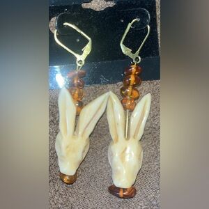 Bone bunny and Amber earrings